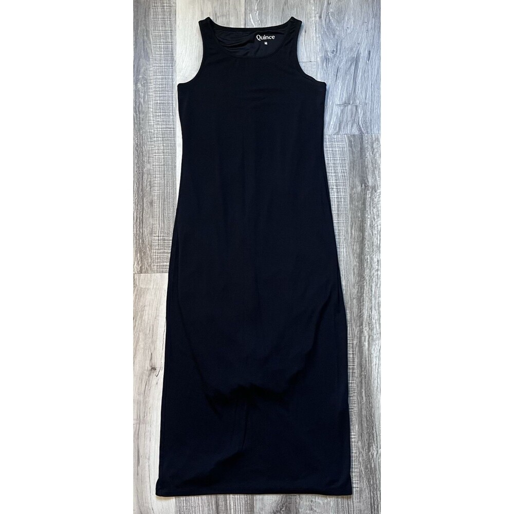 Quince Women’s Dress Size Medium Black Tencel Rib Knit Tank Maxi Slit Lined